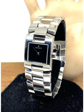 Movado Women's Watch 84-A1-1431 Eliro Black Dial Rectangle Swiss Quartz Steel